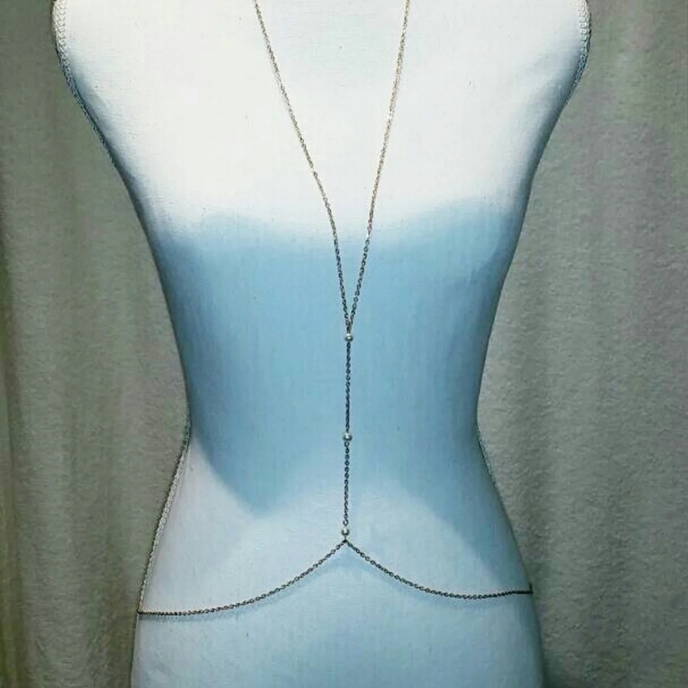 New Faux Pearls Body Chain Necklace - Picture 2 of 6